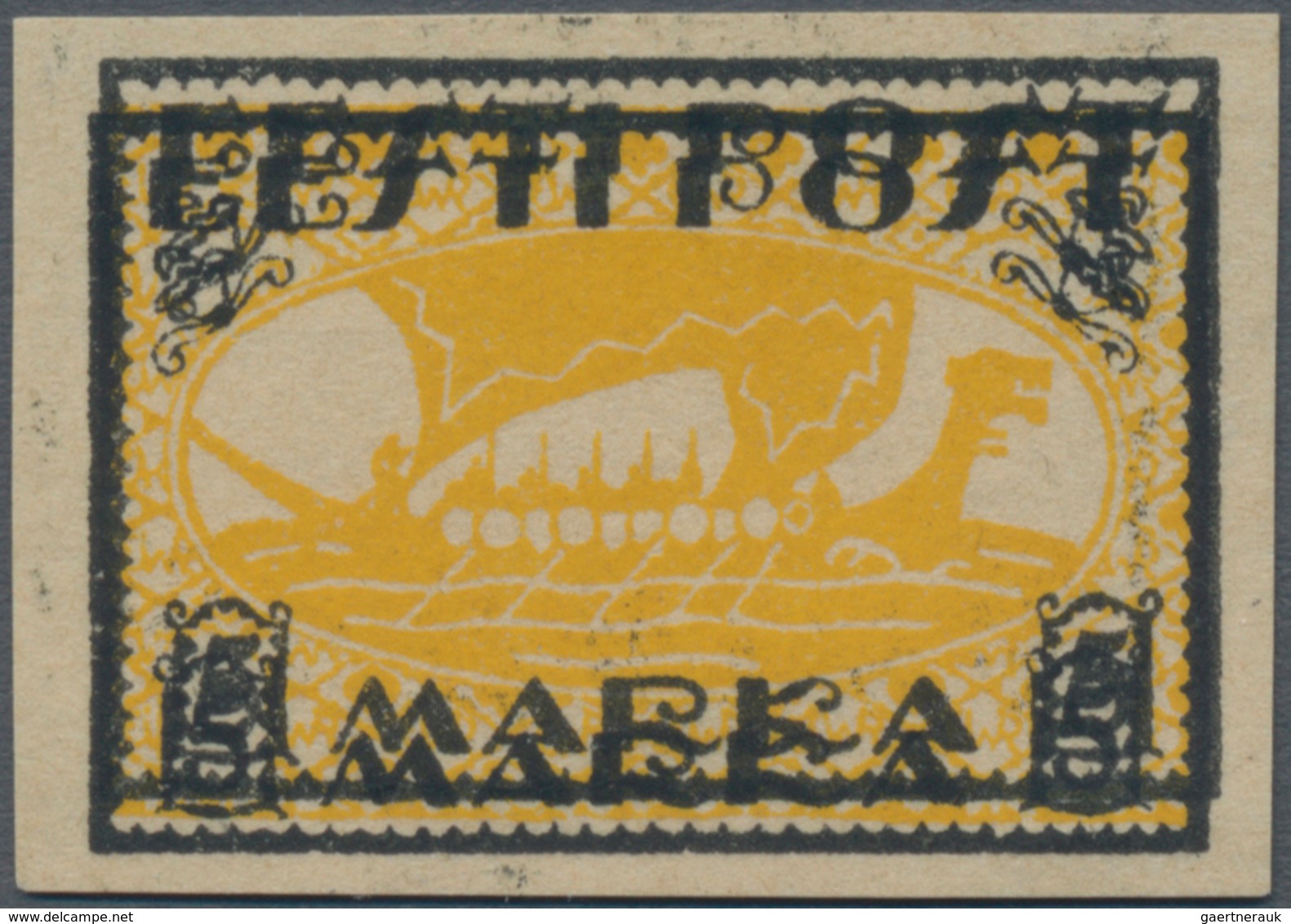 Estland: 1919, Proof For 5 Mark Viking Ship, Black Frame In Double Printing, Without Gum. Expertised - Estonia