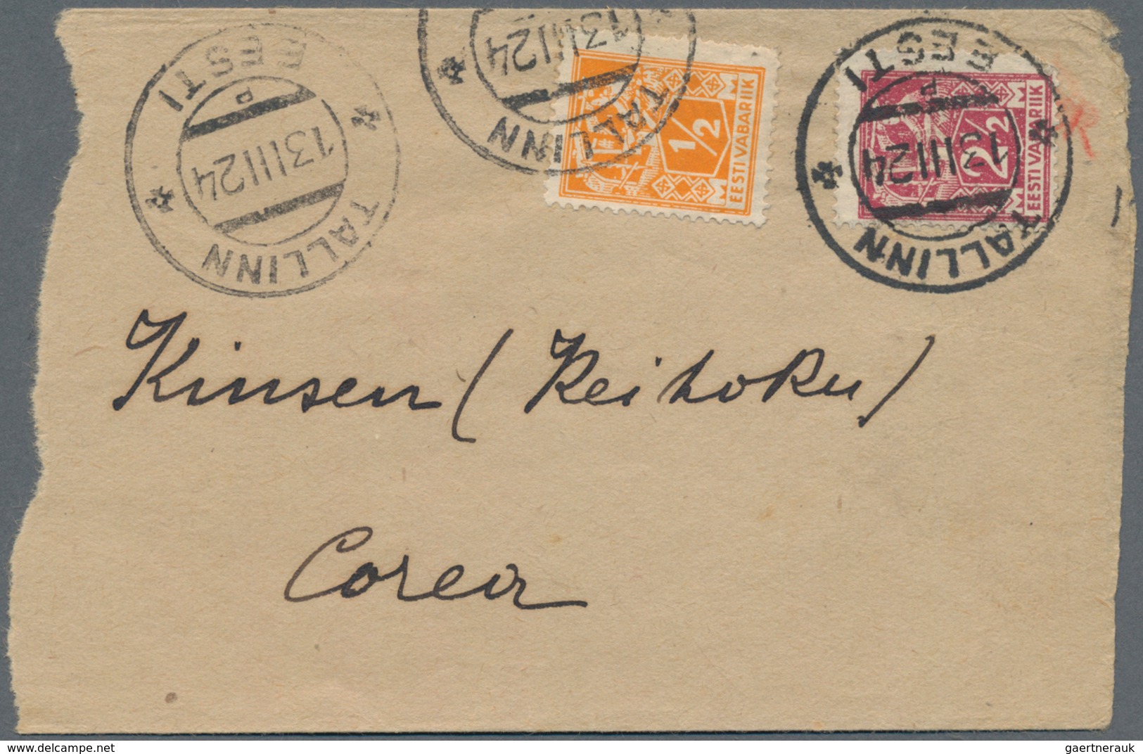 Estland: 1923/24, Three Covers From Tallinn (2, One Machine Cancel) Or Tartu To Kinsen (Kimchon)/Kor - Estonia