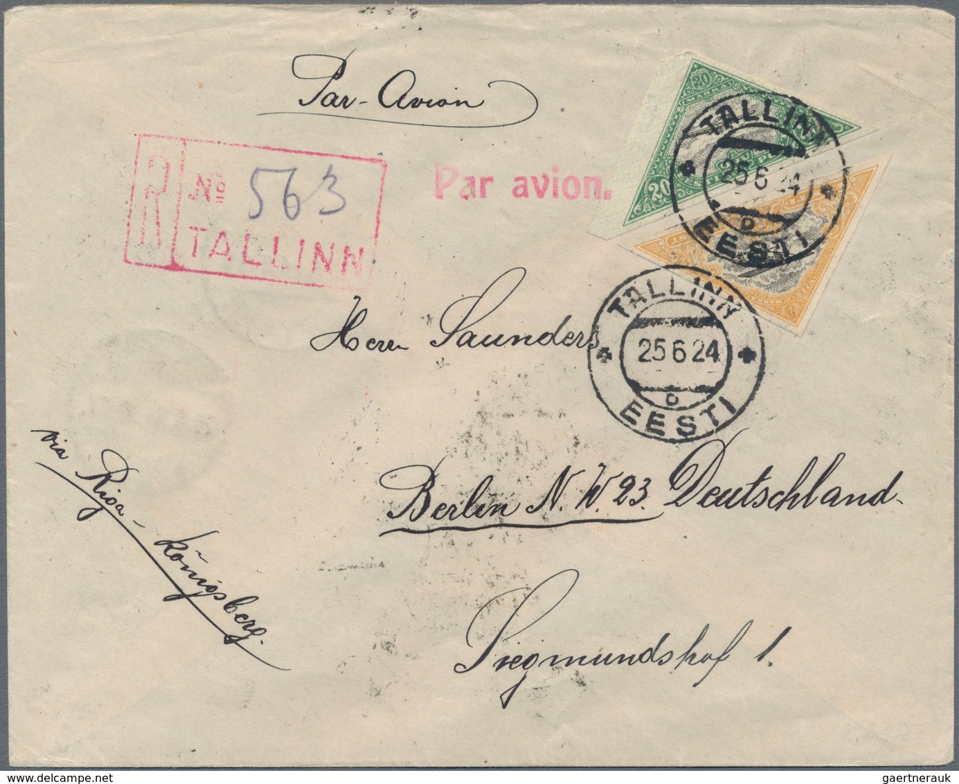 Estland: 1924/1925, Three Colourful Airmail Covers All TALLINN - KÖNIGSBERG - BERLIN. - Estonie