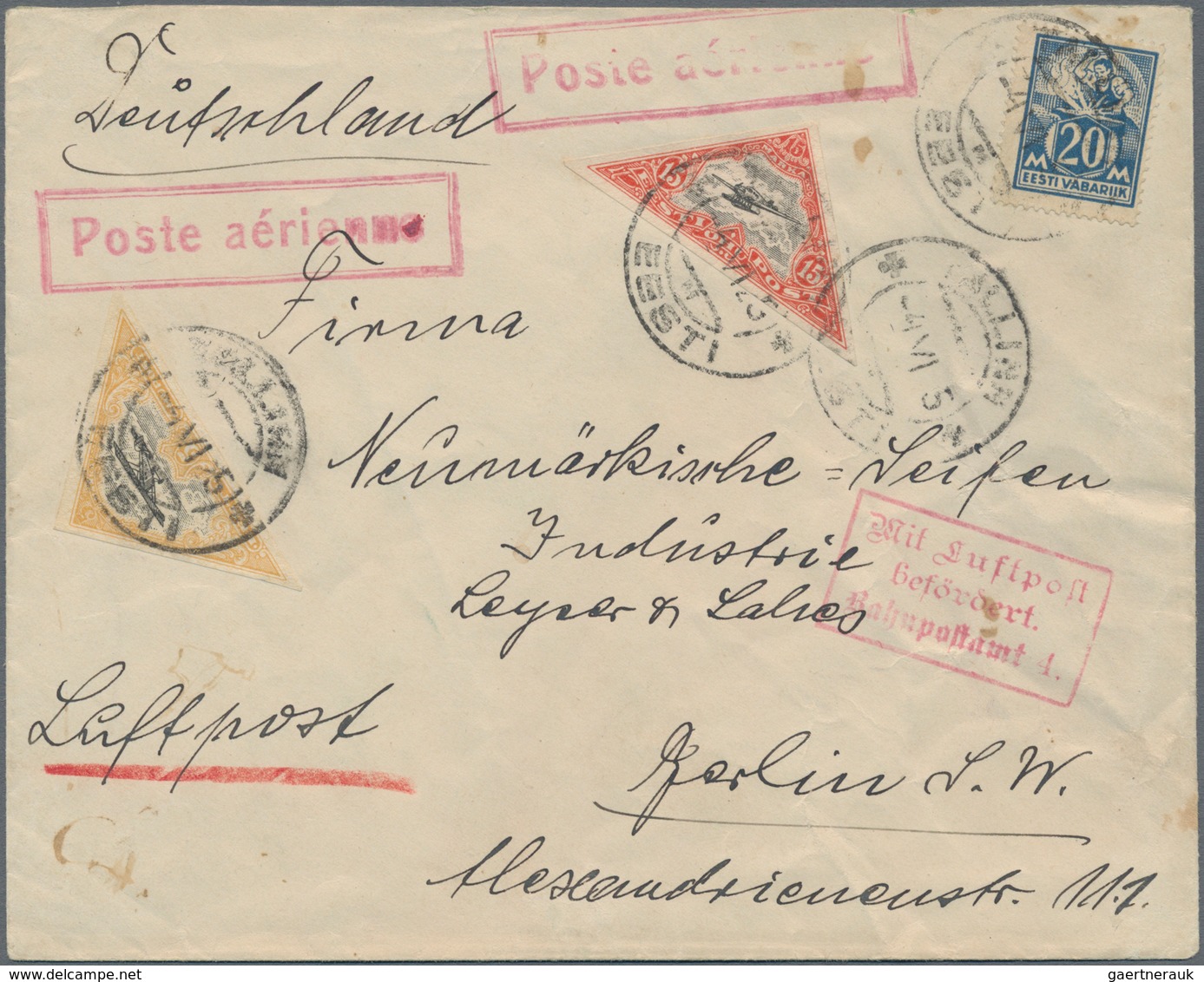 Estland: 1924/1925, Three Colourful Airmail Covers All TALLINN - KÖNIGSBERG - BERLIN. - Estonie