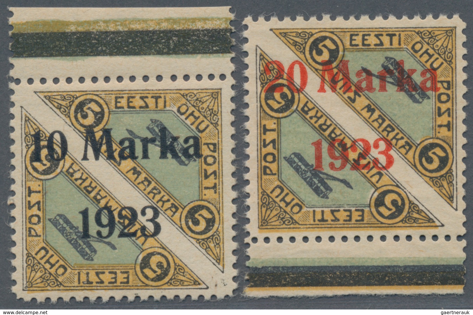 Estland: 1923. Surcharged On Pairs Of 1st Estonian Airmails Of 1920, Perforated Around Form. 10m On - Estonia