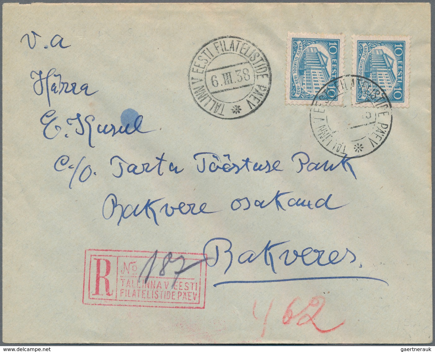 Estland: 1937/1939. Three Registered Letter From Estonian Philatelic Exhibitions, The First From The - Estland