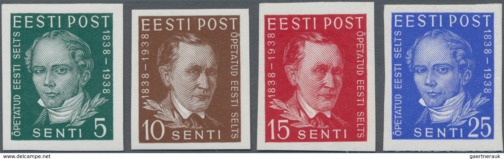 Estland: 1938, 100 Years "OPETATUD EESTI SELTS" Complete Set Of Four Imperforaated Proofs. - Estonia