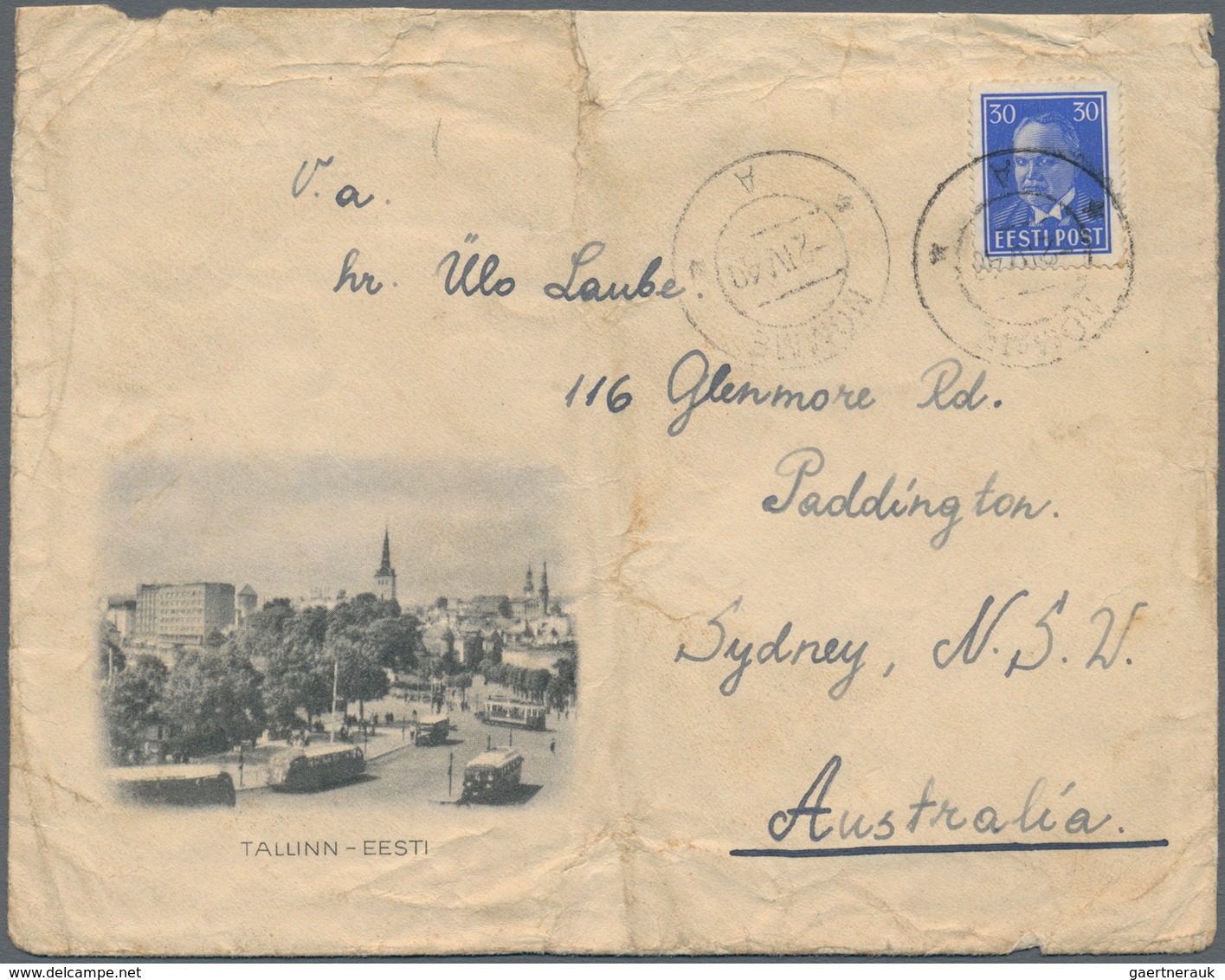 Estland: 1940. A Battered But Nontheless Attractive "TALLINN EESTI" Tourist Propaganda Envelope To A - Estland