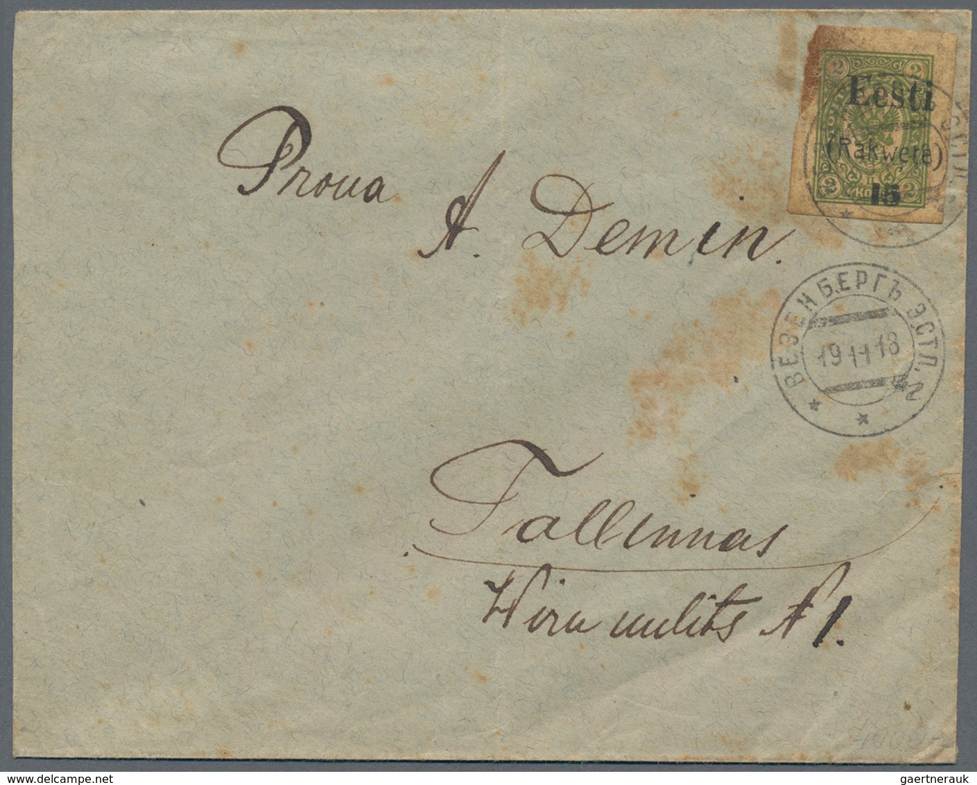 Estland - Lokalausgaben: Rakwere (Wesenberg): 1918, 15 On 2kop. Green, Single Franking On Cover From - Estonia