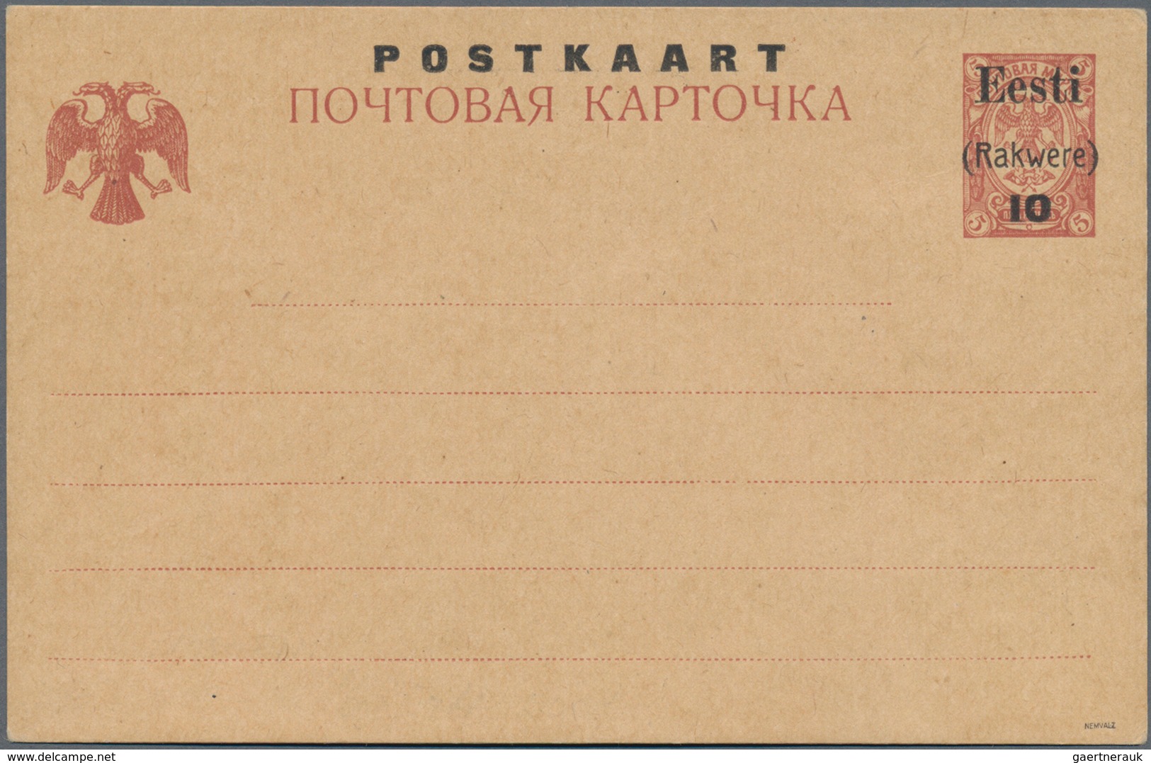 Estland - Lokalausgaben: Rakwere (Wesenberg): STATIONERIES: 1918, 10 On 5kop. Brown, Overprint Type - Estonia