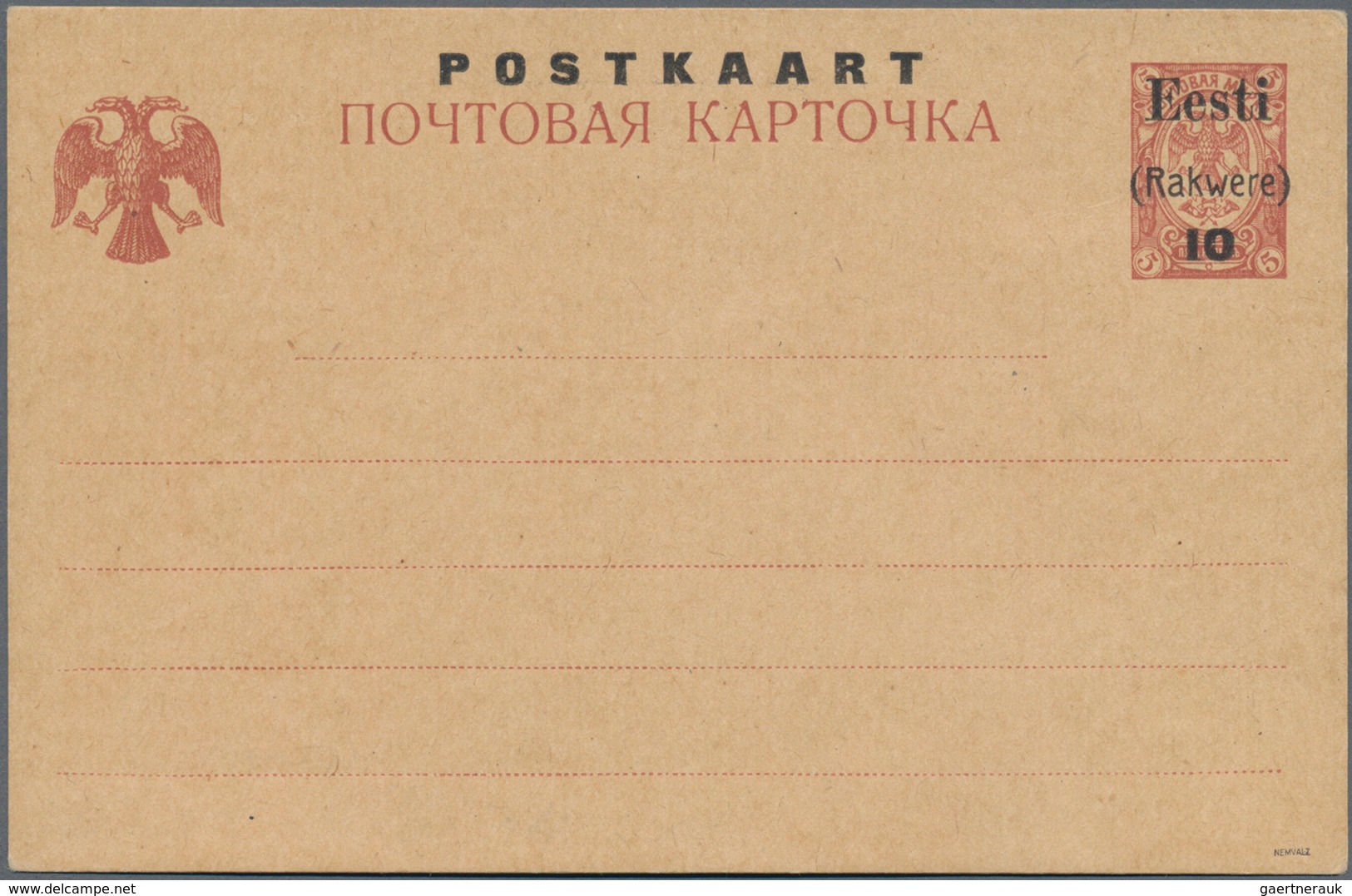 Estland - Lokalausgaben: Rakwere (Wesenberg): STATIONERIES: 1918, 10 On 5kop. Brown, Overprint Type - Estland