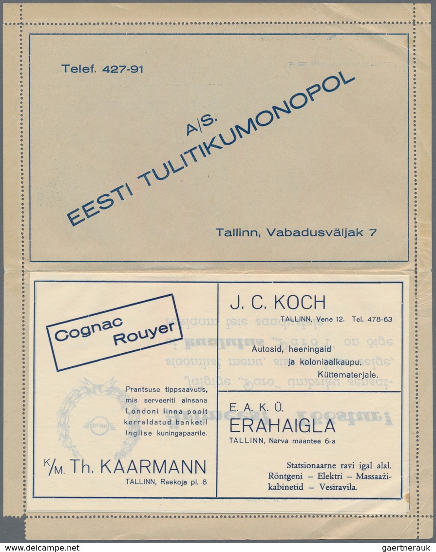 Estland - Ganzsachen: 1937, "PARO" Lettercard 10s. Blue, Series 2 With Advertisement For "MANON" Cig - Estland