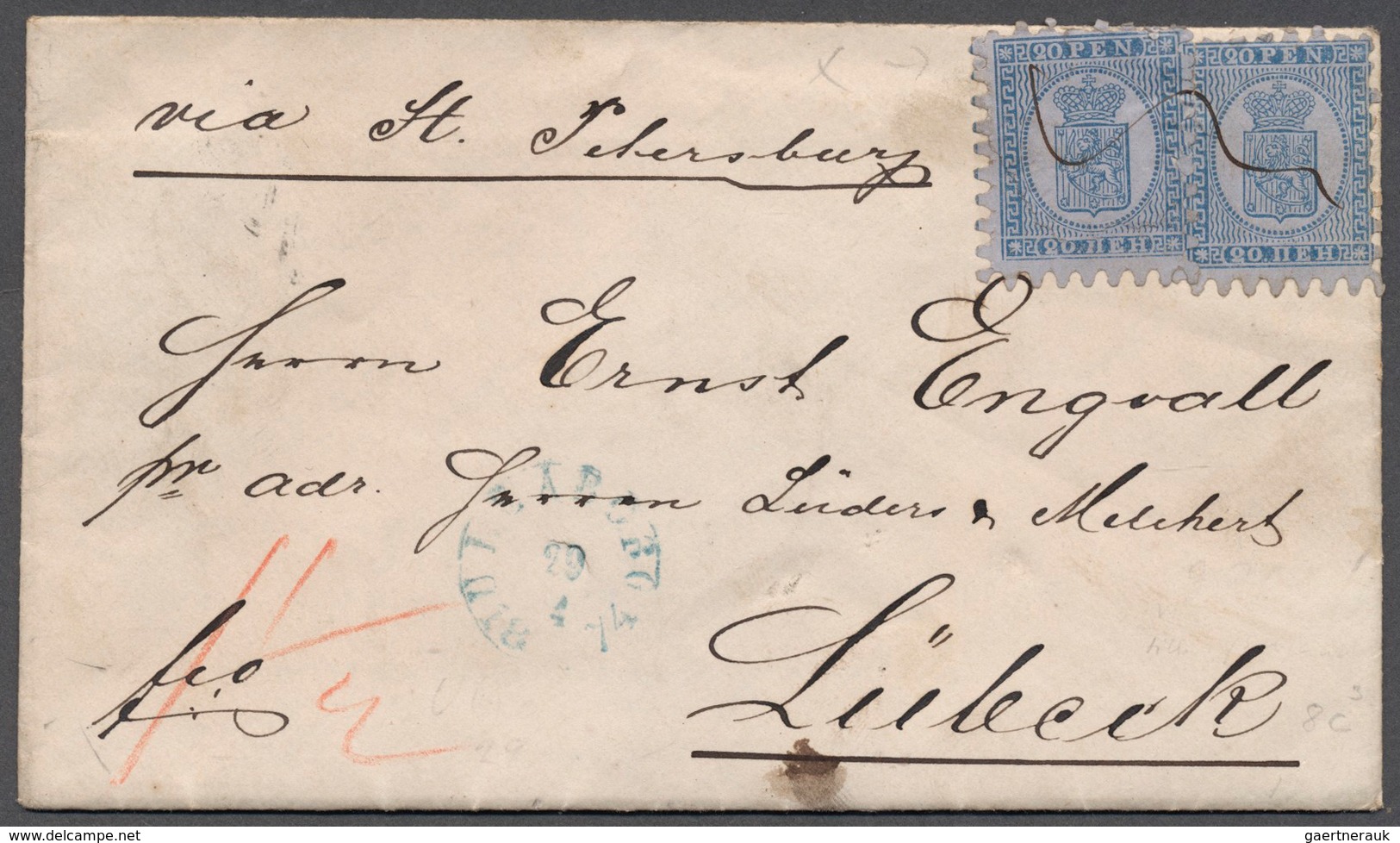 Finnland: 1874, Zwei Exemplare 20 P. Blau Mit Guter Zähnung Auf Brief Von Uleaborg 29/4 (blauer Aufg - Used Stamps