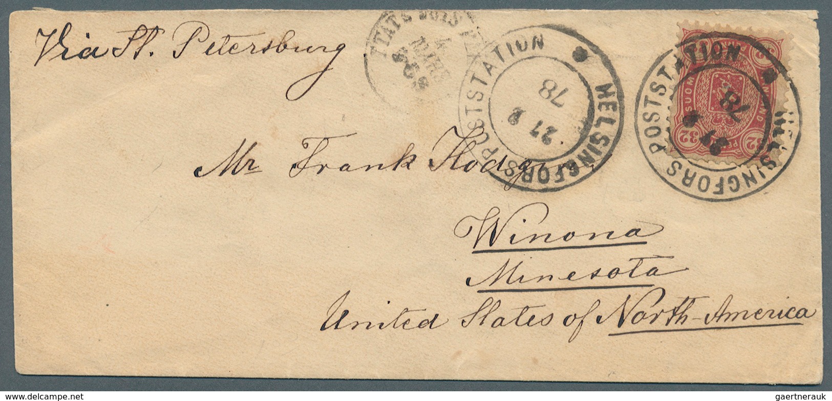 Finnland: 32 P. Karmin Einzelfrankatur 1878 Von Helsingfors Nach Minnesota/USA, Post Vor 1880 Nach Ü - Usati
