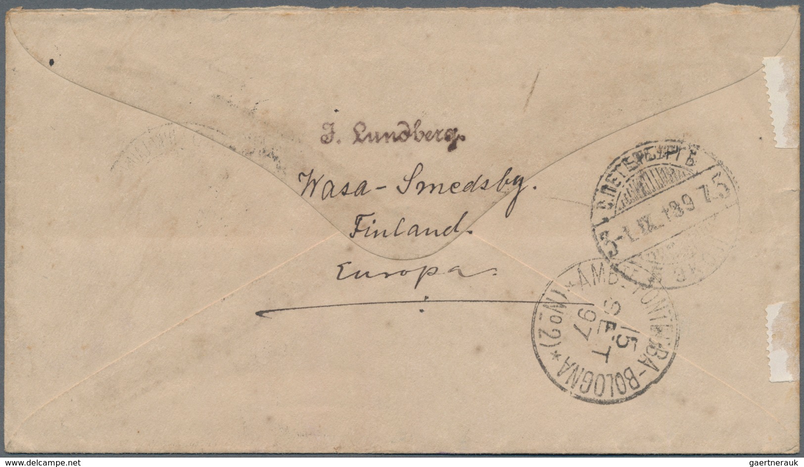 Finnland: 1897, Russian Type 10 Kop. Postal Stationery Envelope Used Uprated With 25 Pen. Blue And R - Used Stamps