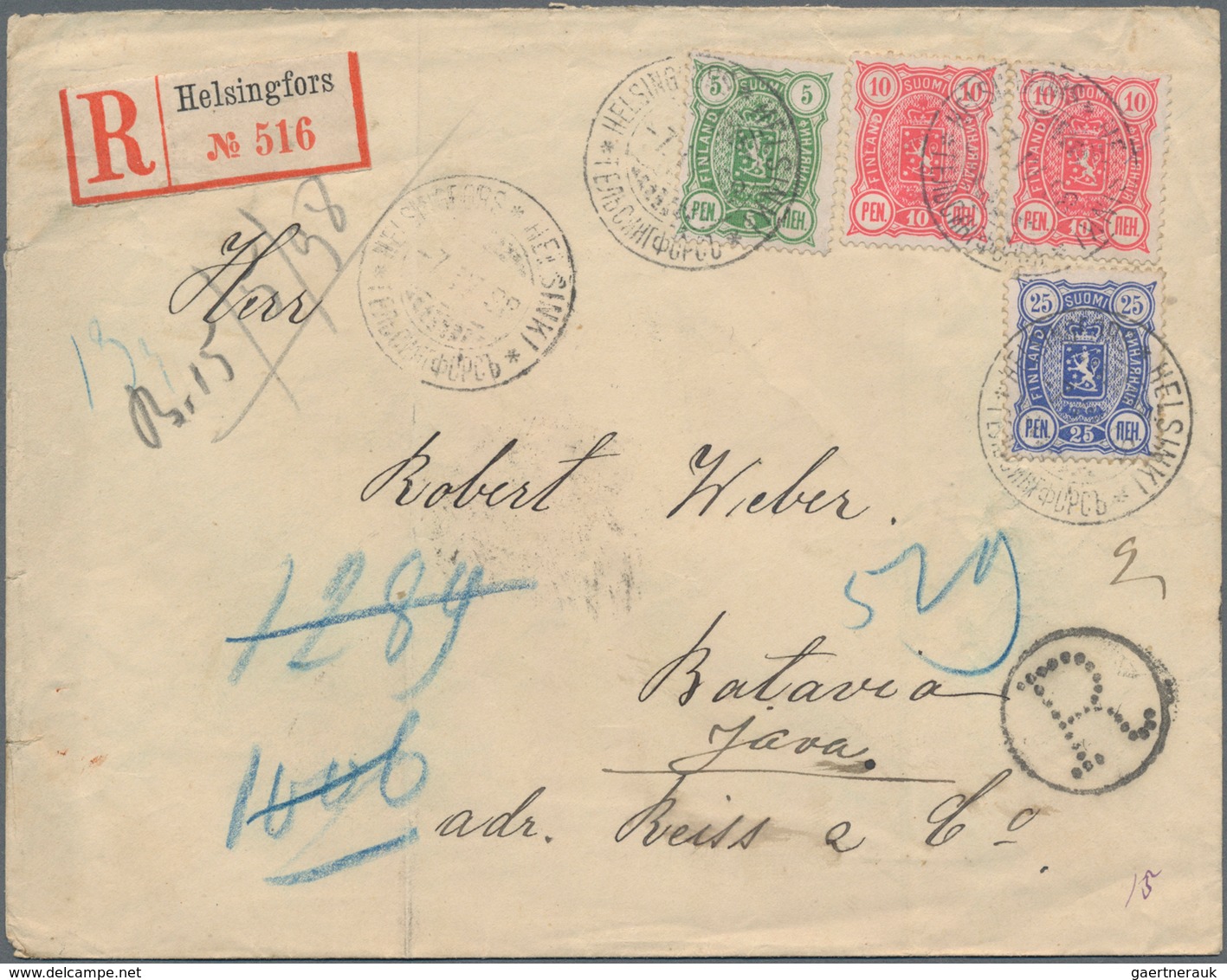 Finnland: 1898, Envelope Bearing Single 25 Pen. Blue, Pair 10 Pen. Rose And Single 5 Pen. Green With - Used Stamps