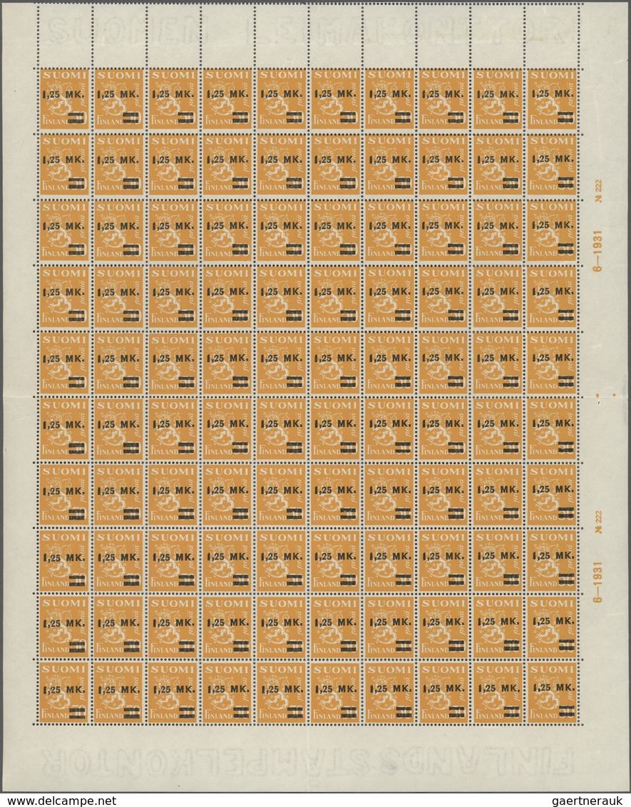 Finnland: 1931, Lion Type 50p. Orange-yellow Surcharged ‚1,25 MK.‘ In Type I Complete (folded) Sheet - Used Stamps