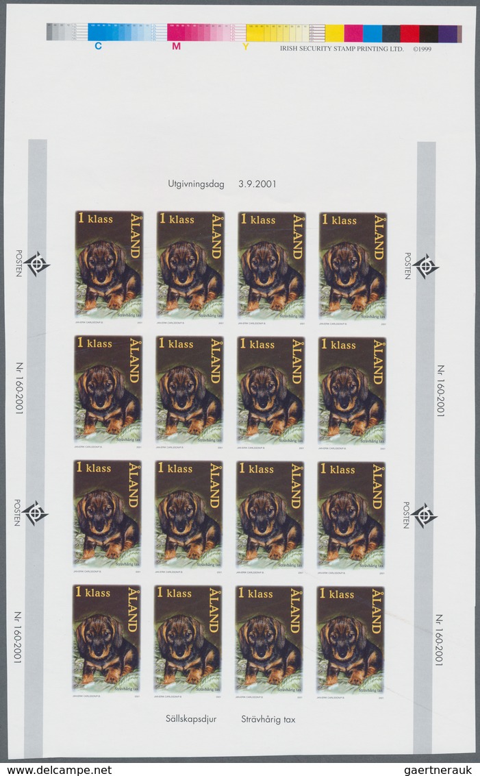Finnland - Alandinseln: 2001, 1st Class "Dogs", IMPERFORATE Proof Sheet Of 16 Stamps, With Selvedge - Aland