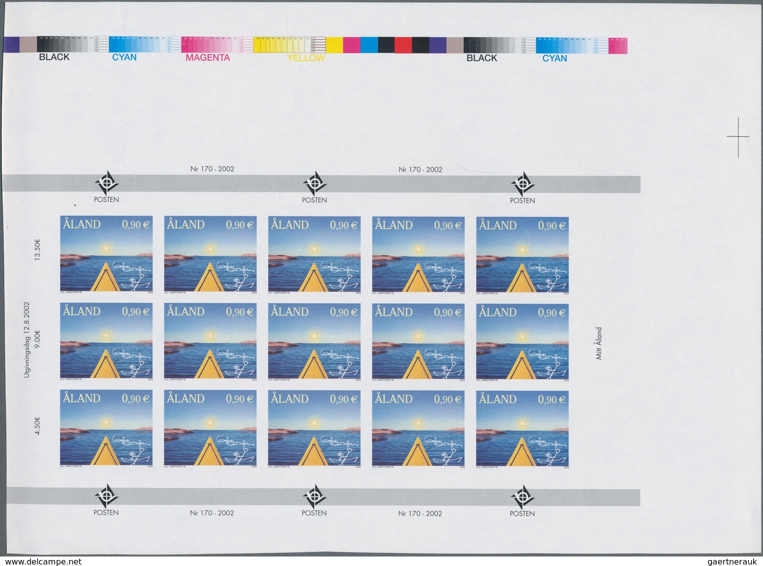 Finnland - Alandinseln: 2002, 0.90€ "Kayaking", IMPERFORATE Proof Sheet Of 15 Stamps, With Selvedge - Aland
