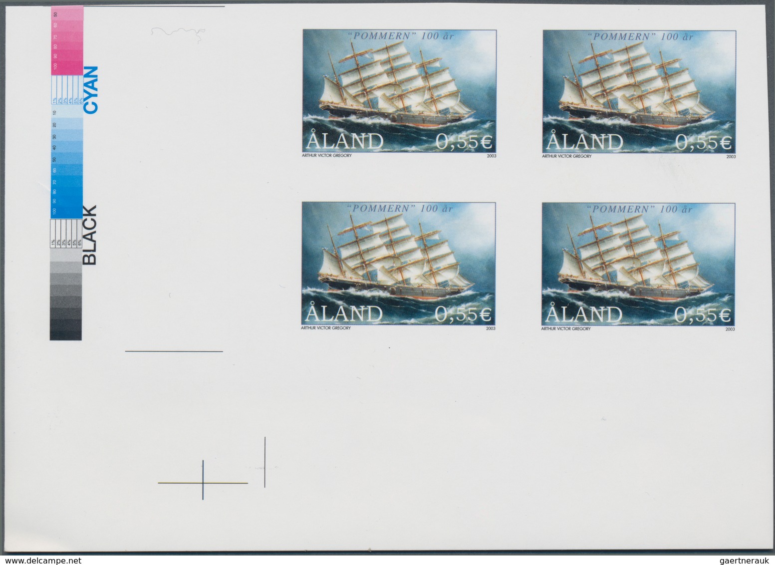 Finnland - Alandinseln: 2003, 0.55€ Sailing Boat "Pommern", IMPERFORATE (without Die Cutting) Proof - Aland