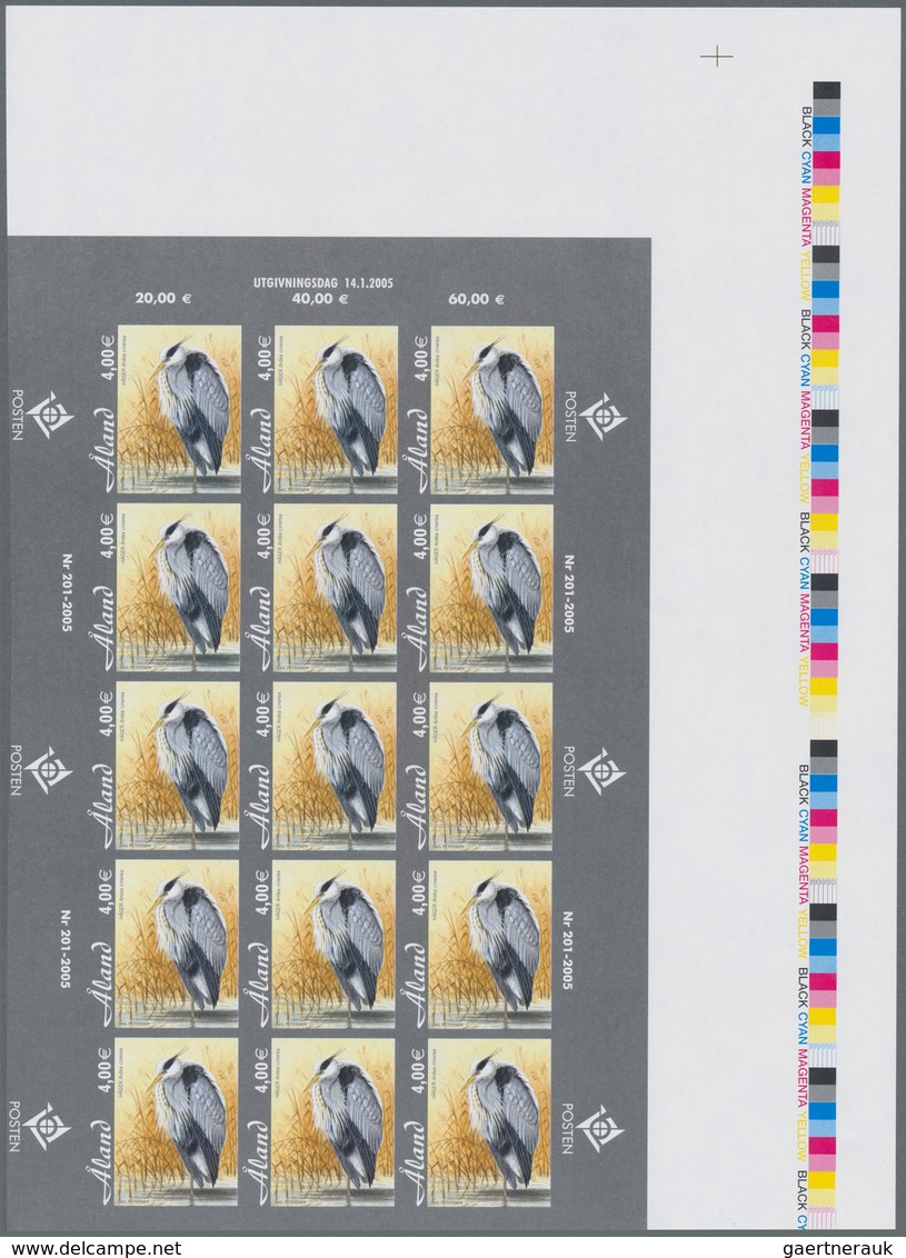 Finnland - Alandinseln: 2005, 4.00€ "Grey Heron", IMPERFORATE Proof Sheet Of 15 Stamps, With Selvedg - Aland