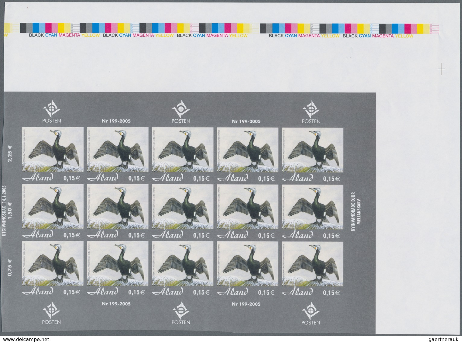 Finnland - Alandinseln: 2005, 0.15€ "Cormorant", IMPERFORATE Proof Sheet Of 15 Stamps, With Selvedge - Aland