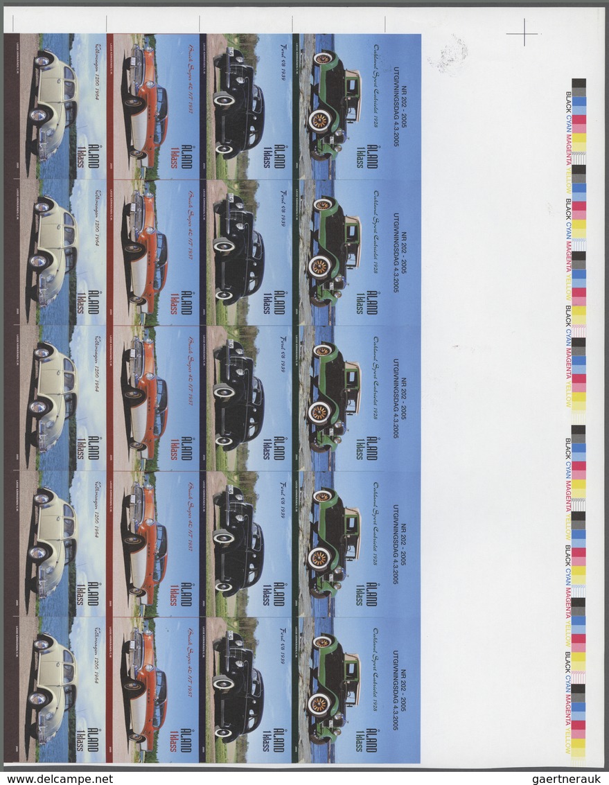 Finnland - Alandinseln: 2005, Classic Cars, IMPERFORATE Proof Sheet Of Five Se-tenant Strips Of Four - Aland