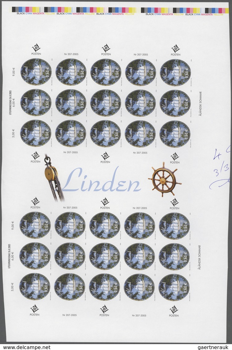Finnland - Alandinseln: 2005, 0.60€ "Sailing Boat", IMPERFORATE Proof Gutter Sheet Of 30 Stamps (two - Aland
