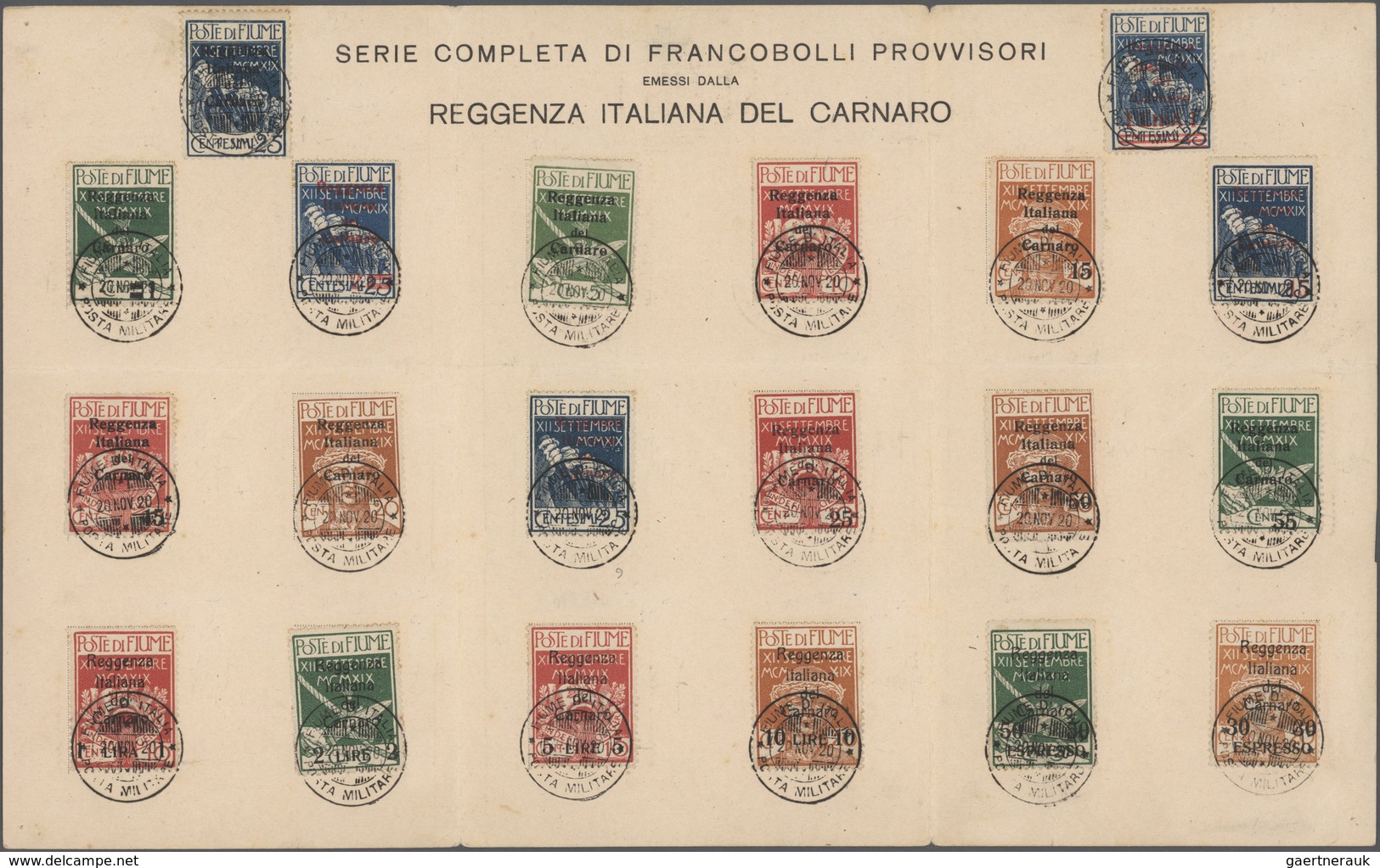 Fiume - Besetzung Der Carnaro-Inseln: 1920, 20 Nov, "Reggenza Italiana" Overprints, Complete Set Of - Fiume