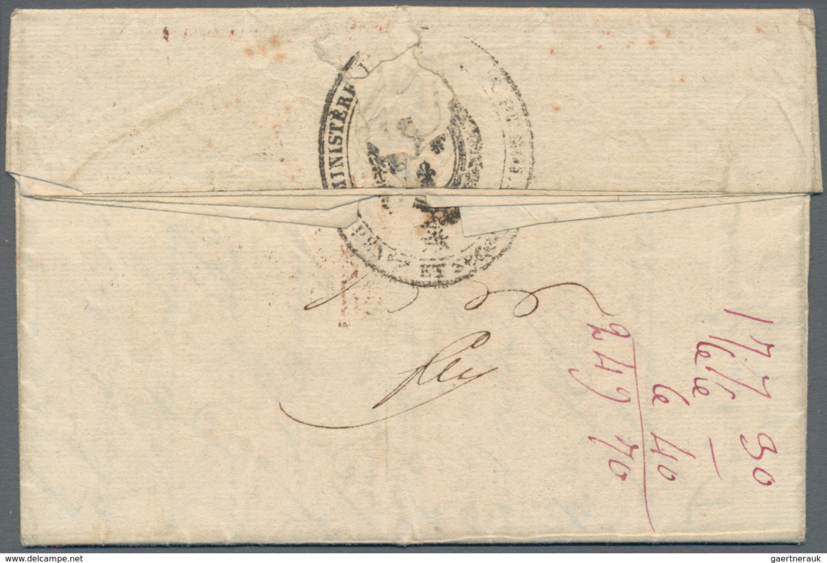 Frankreich - Vorphilatelie: 1820, ROYAL SERVICE, Entire Letter With Red Double-line Handstamp "Minis - Andere & Zonder Classificatie