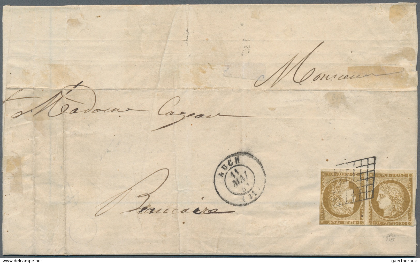 Frankreich: 1850, 10c. Bistre, Tête-bêche Pair Of Fresh Colour, Touched At Left And At Base Otherwis - Other & Unclassified