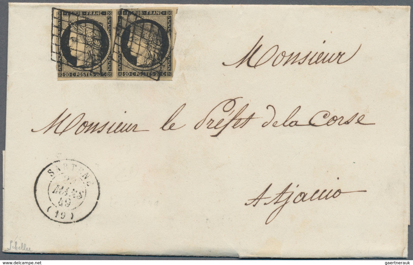 Frankreich: France 1849 20c Cérès Black On Yellow Very Fine Pair Showing A WAVY LINE POSTMASTER SEPA - Other & Unclassified