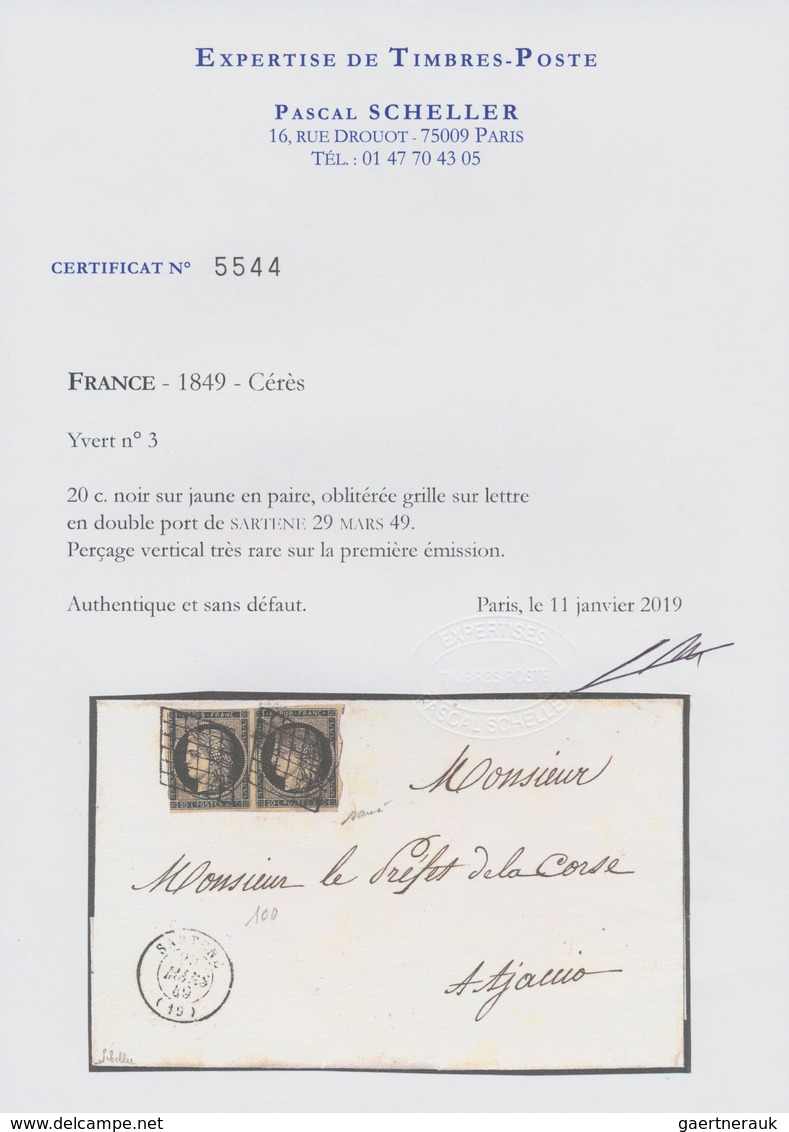 Frankreich: France 1849 20c Cérès Black On Yellow Very Fine Pair Showing A WAVY LINE POSTMASTER SEPA - Andere & Zonder Classificatie