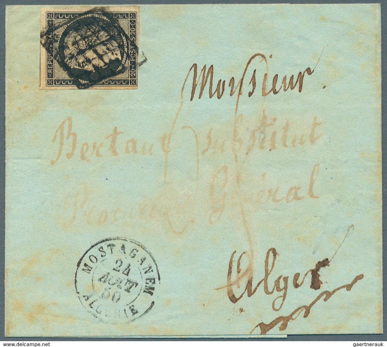 Frankreich: 1849, Ceres 10 C. Black, Small To Wide Margins All Around, Tied By Grid To Folded Cover - Other & Unclassified