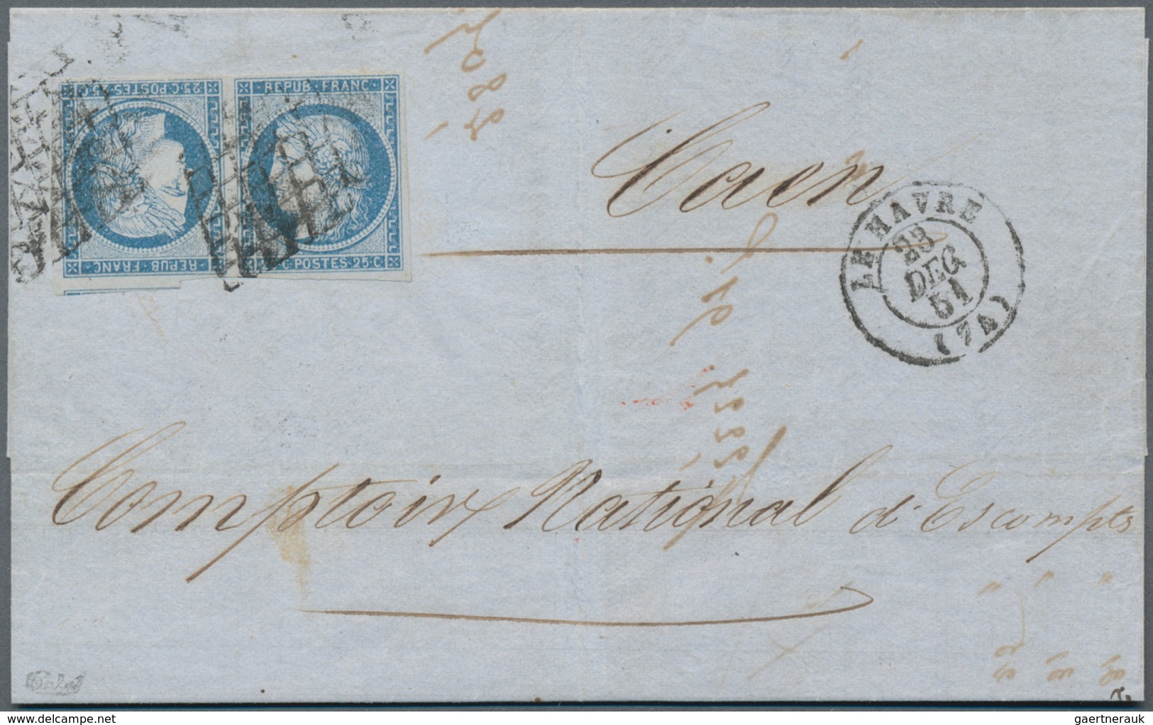Frankreich: 1851, Ceres 25c. Blue, Tête-bêche Pair Of Fresh Colour And Full To Large Margins With Pa - Andere & Zonder Classificatie
