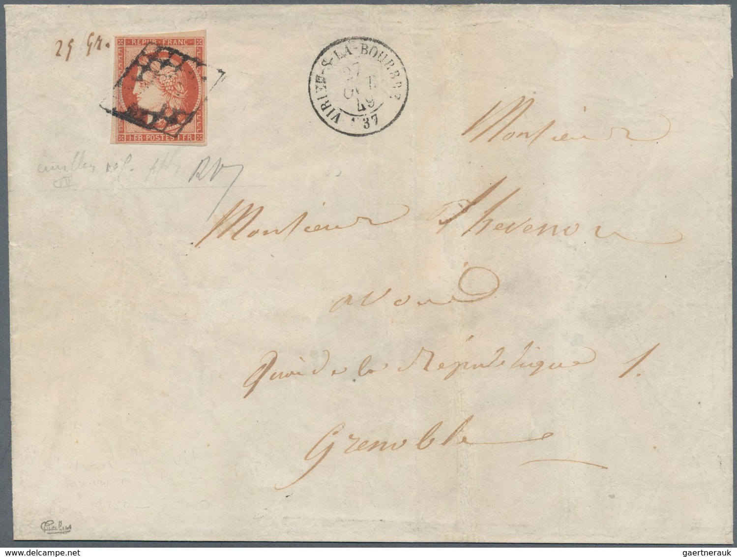 Frankreich: 1849, Ceres 1fr. Vermillion Vif, Fresh Colour, Close To Wide Margins, Single Franking On - Andere & Zonder Classificatie