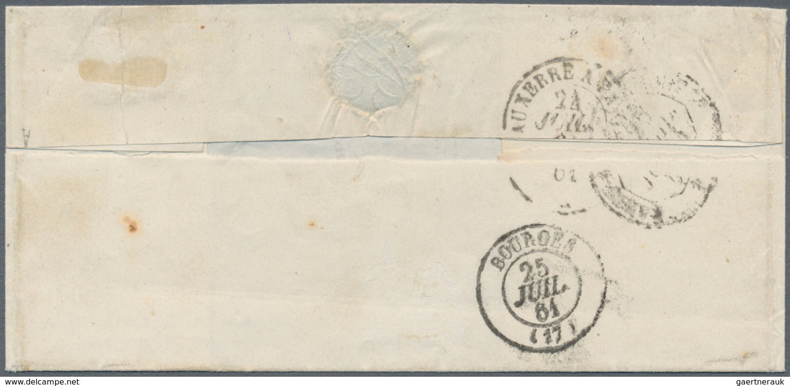 Frankreich: 1853, 20 C Blue On Bluish, Type I, Left And Top Margin With "Clamecy" Perforation, Tied - Other & Unclassified