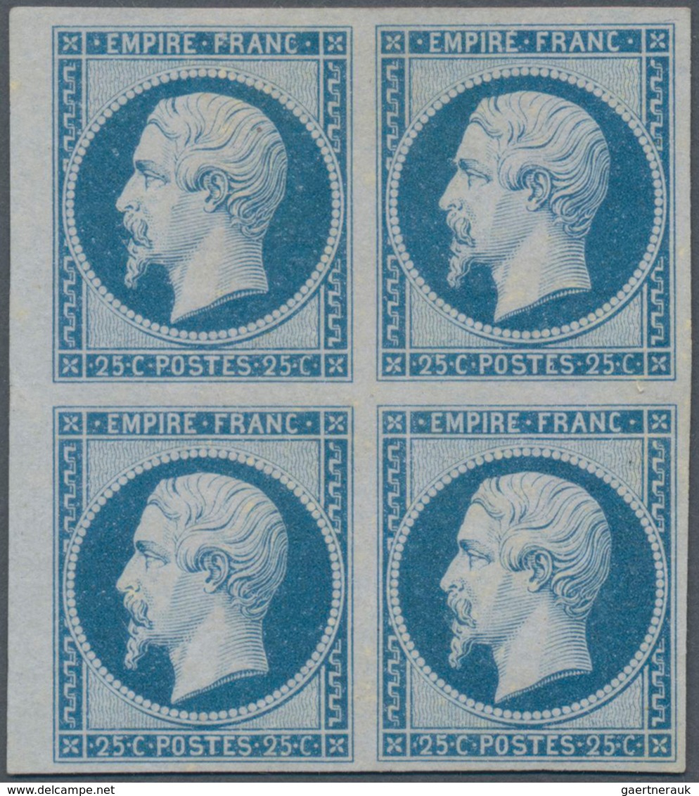 Frankreich: 1853, Empire Nd 25c. Blue, Left Marginal Block Of Four, Fresh Colour And Full Margins Al - Other & Unclassified