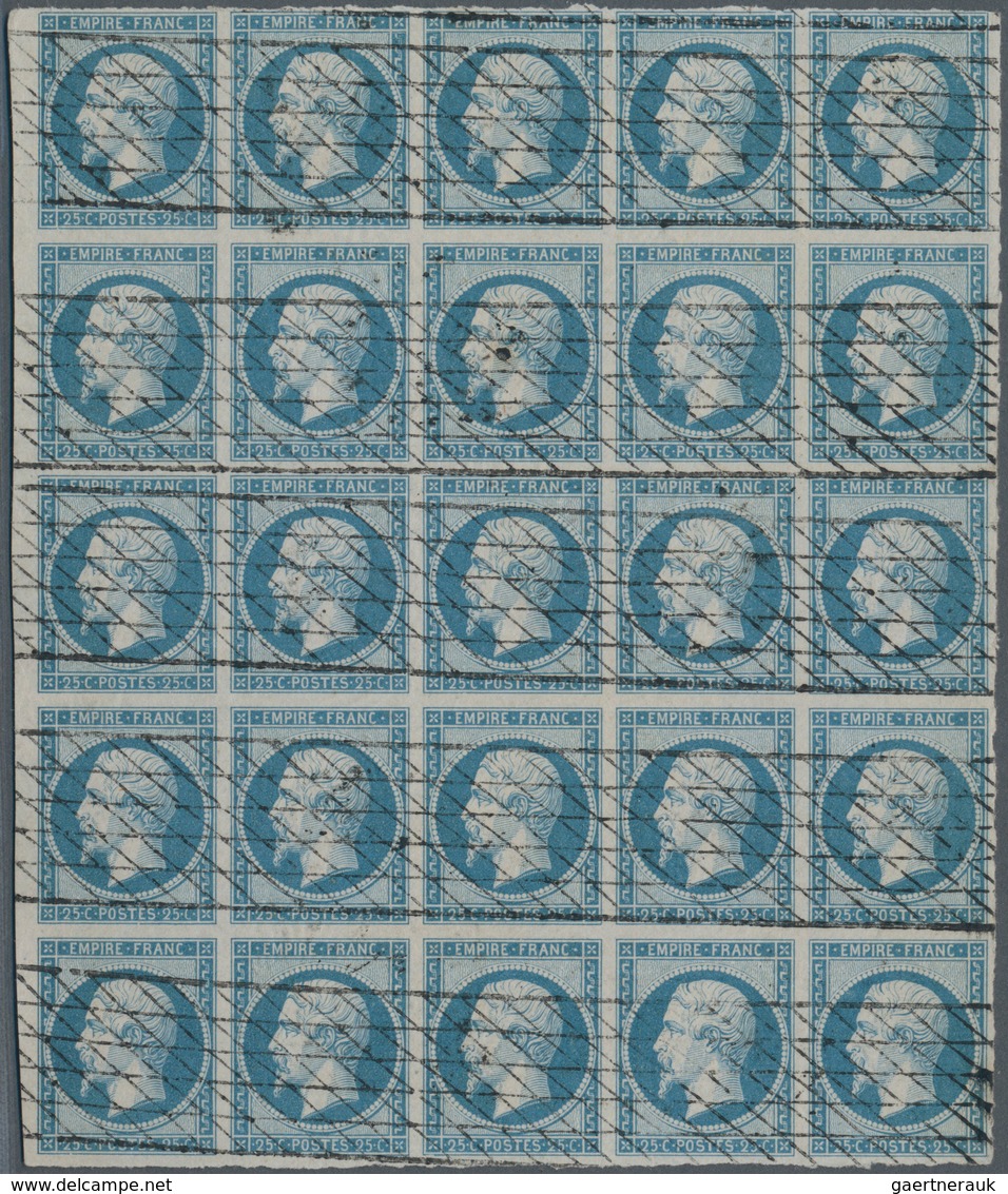 Frankreich: 1853, Empire Nd 25c. Blue, Left Marginal BLOCK OF 25, Fresh Colour And Close To Full Mar - Autres & Non Classés