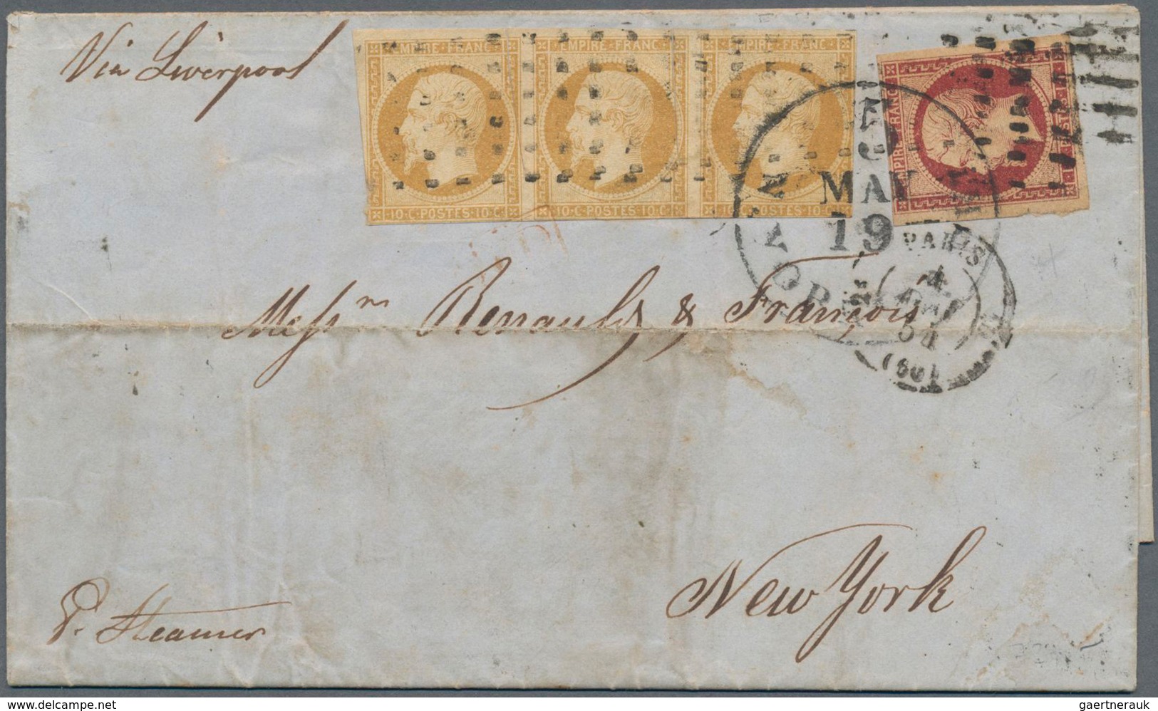 Frankreich: 1854, Empire Nd 1fr. Carmine, Fresh Colour, Close Margins At Top (not Touched Or Cut Int - Andere & Zonder Classificatie