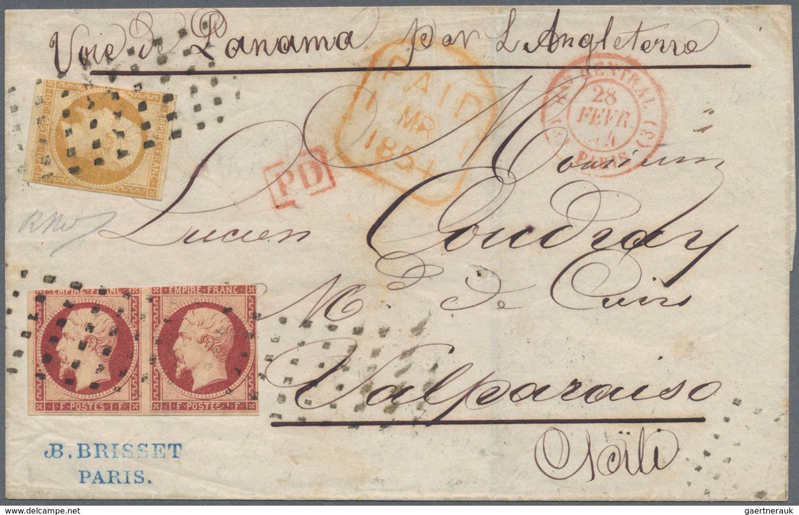 Frankreich: 1854, Empire Nd 1fr. Carmine Horizontal Pair And Single Copy 10c. Bistre, All Stamps Fre - Andere & Zonder Classificatie