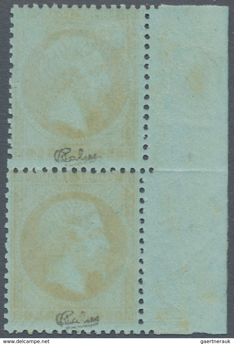 Frankreich: 1865, Napoleon 1c. Golden Brown ("mordore"), Left Marginal Vertical Pair (horiz. Perf. F - Andere & Zonder Classificatie