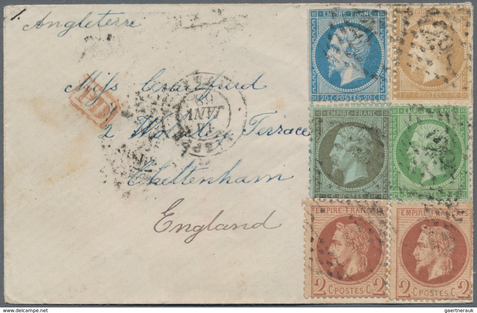 Frankreich: 1868, Empire Dentele/laure, 1c. Olive On Bluish, 5c. Green, 10c. Bistre, 20c. Blue And T - Autres & Non Classés