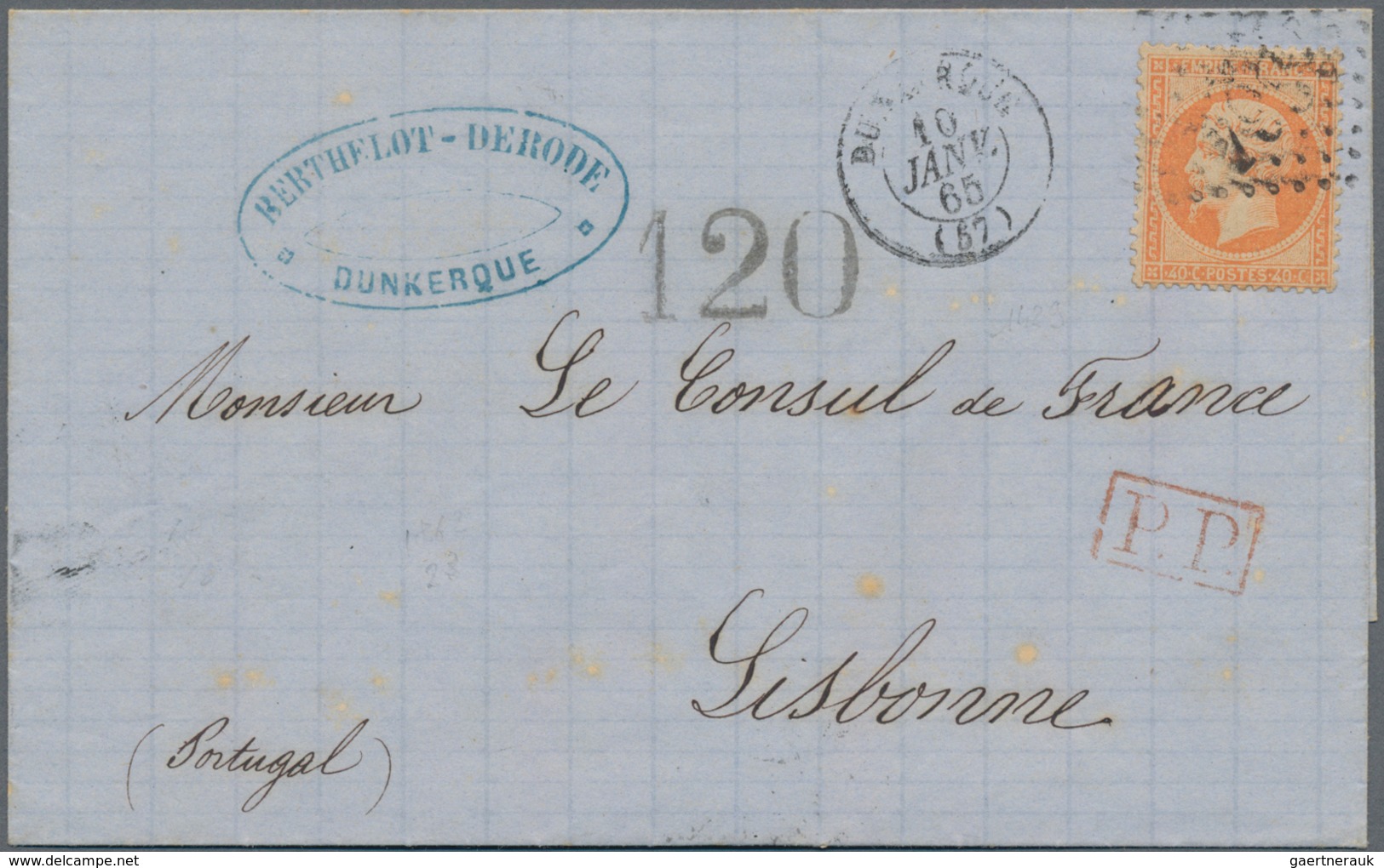 Frankreich: 1865, Empire Dentele, Two Partially Paid Lettersheets To Lisbon/Portugal, Each With Port - Other & Unclassified