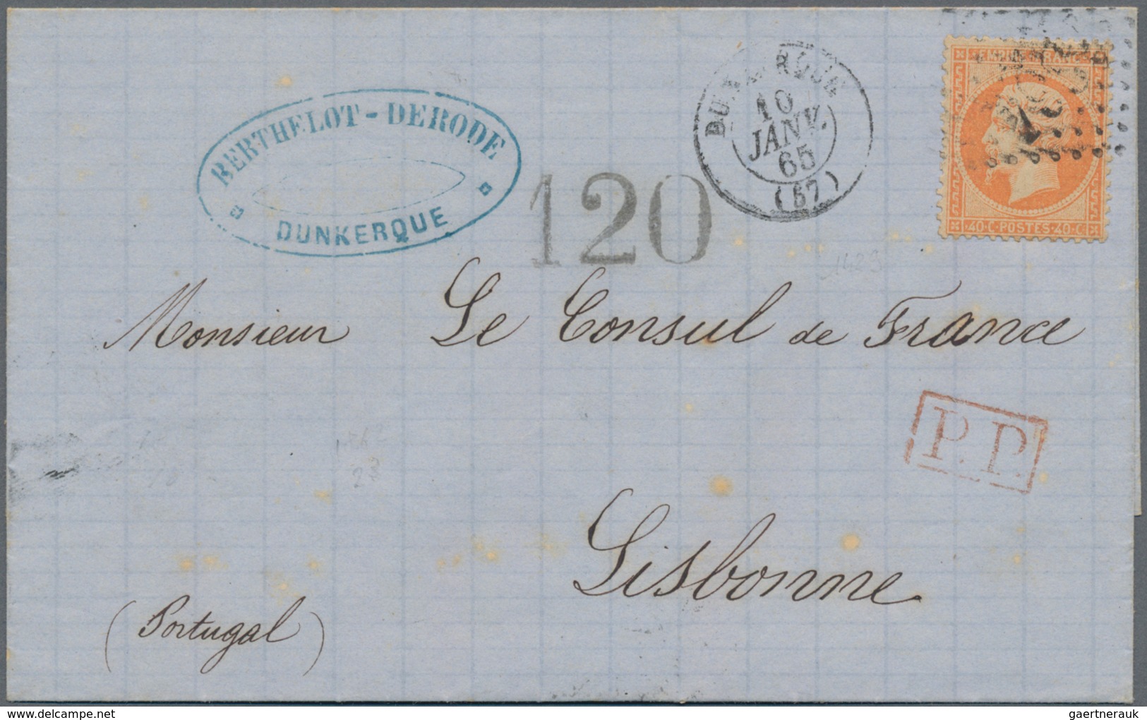 Frankreich: 1865, Empire Dentele, Two Partially Paid Lettersheets To Lisbon/Portugal, Each With Port - Andere & Zonder Classificatie