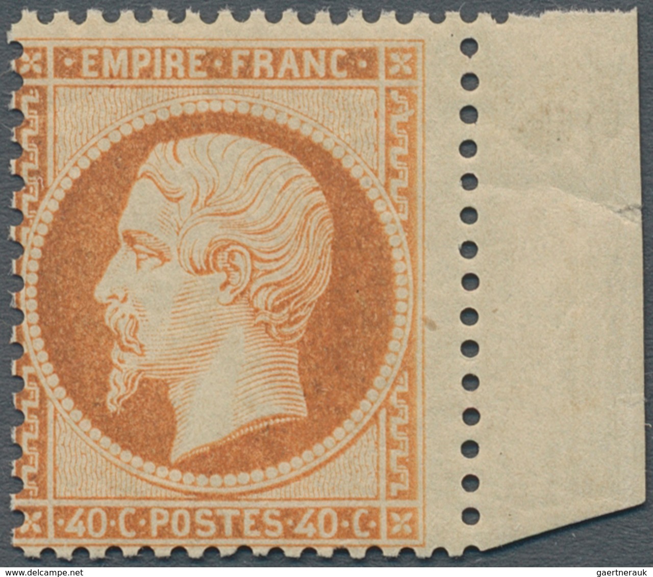 Frankreich: 1863, Napoleon 40c. Orange, Slightly Oxidated Colour, Right Marginal Copy With Extremely - Andere & Zonder Classificatie