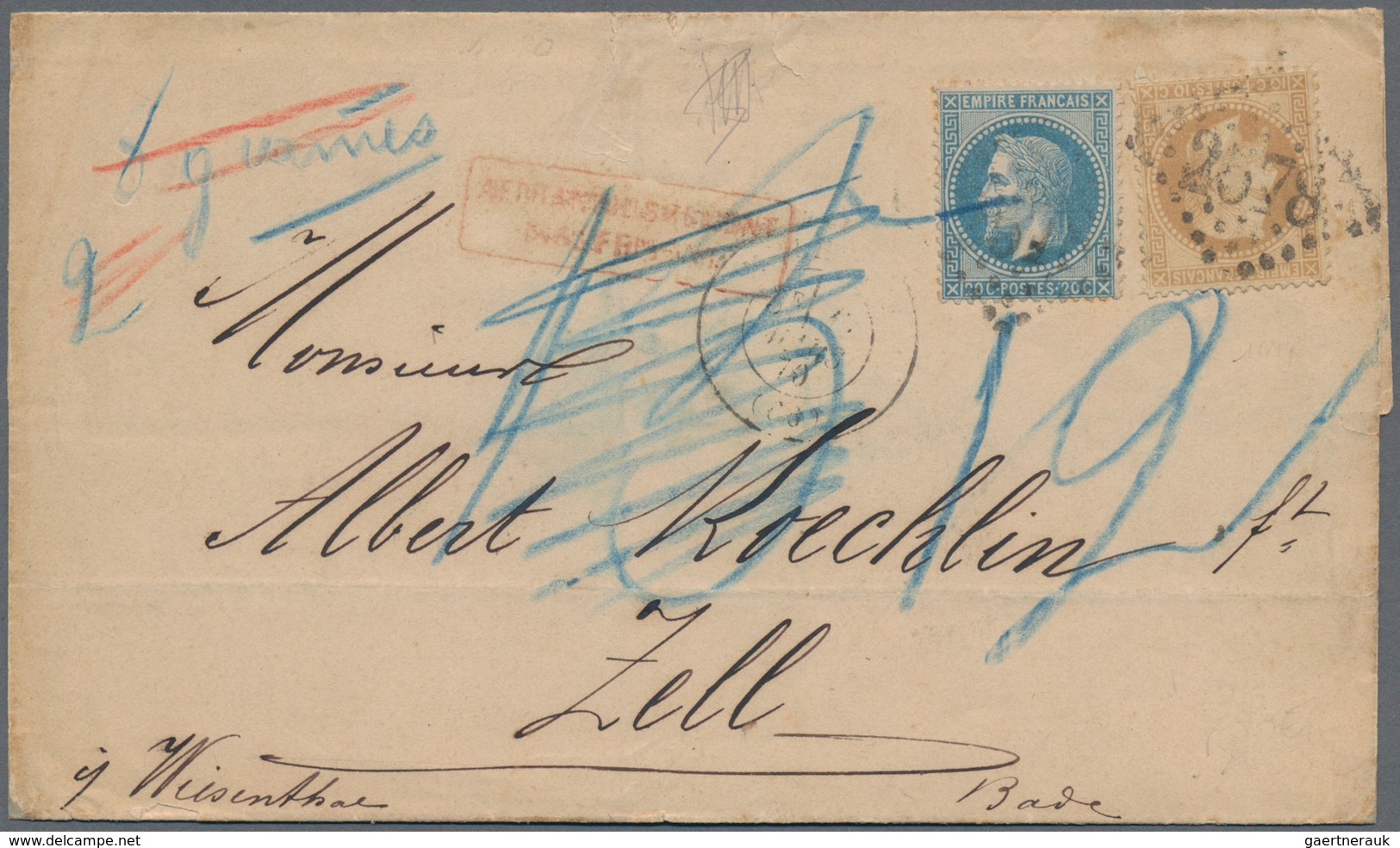 Frankreich: 1870, Laure 10c. Bistre And 20c. Blue On Insufficiently Paid Lettersheet (overweight) Fr - Other & Unclassified