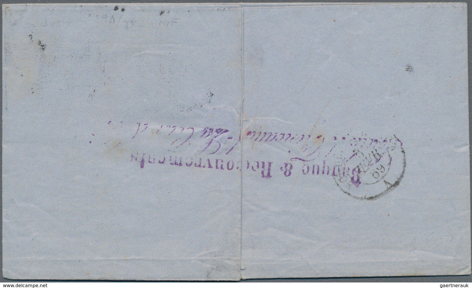 Frankreich: 1869, Folded Cover From Bordeaux To Madrid Insufficiently Franked By 20c. Blue Two Singl - Other & Unclassified