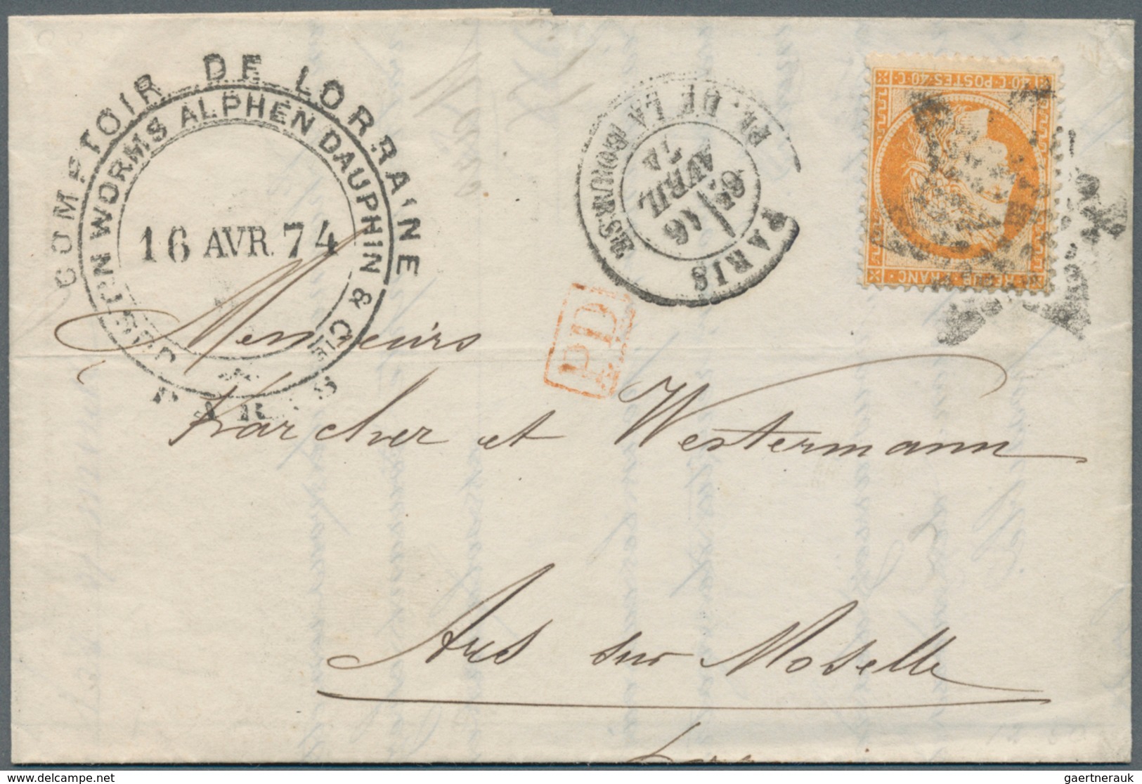 Frankreich: 1870, 40 C Orange With Retouched "4" Cancelled With Star-stamp On Complete Folded Letter - Other & Unclassified