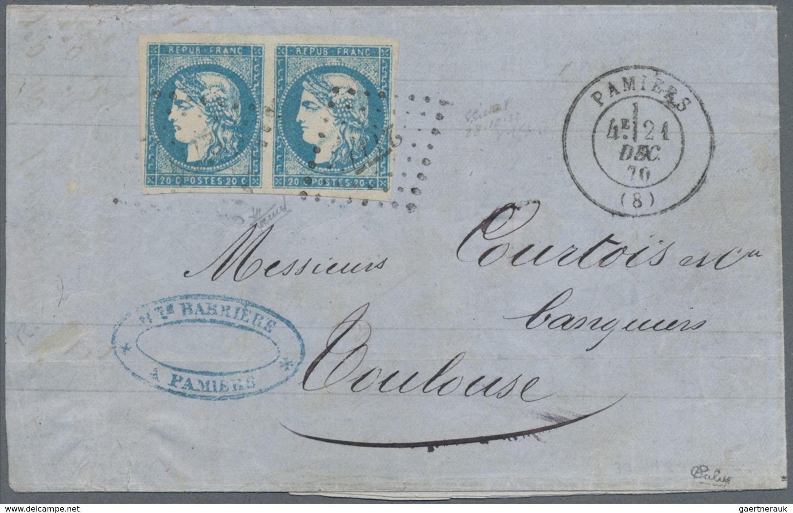 Frankreich: 1870, Bordeaux Issue, 20c. Blue, Type I, Report 1, Horizontal Pair Of Fresh Colour And F - Other & Unclassified