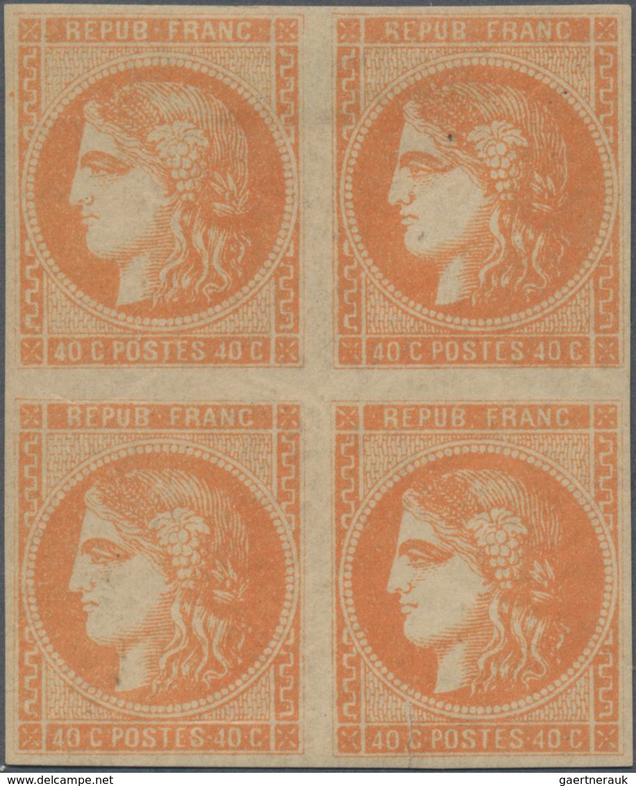 Frankreich: 1870, Bordeaux Issue 40c. Orange, Better Shade, Block Of Four, Fresh Colour And Full Mar - Other & Unclassified