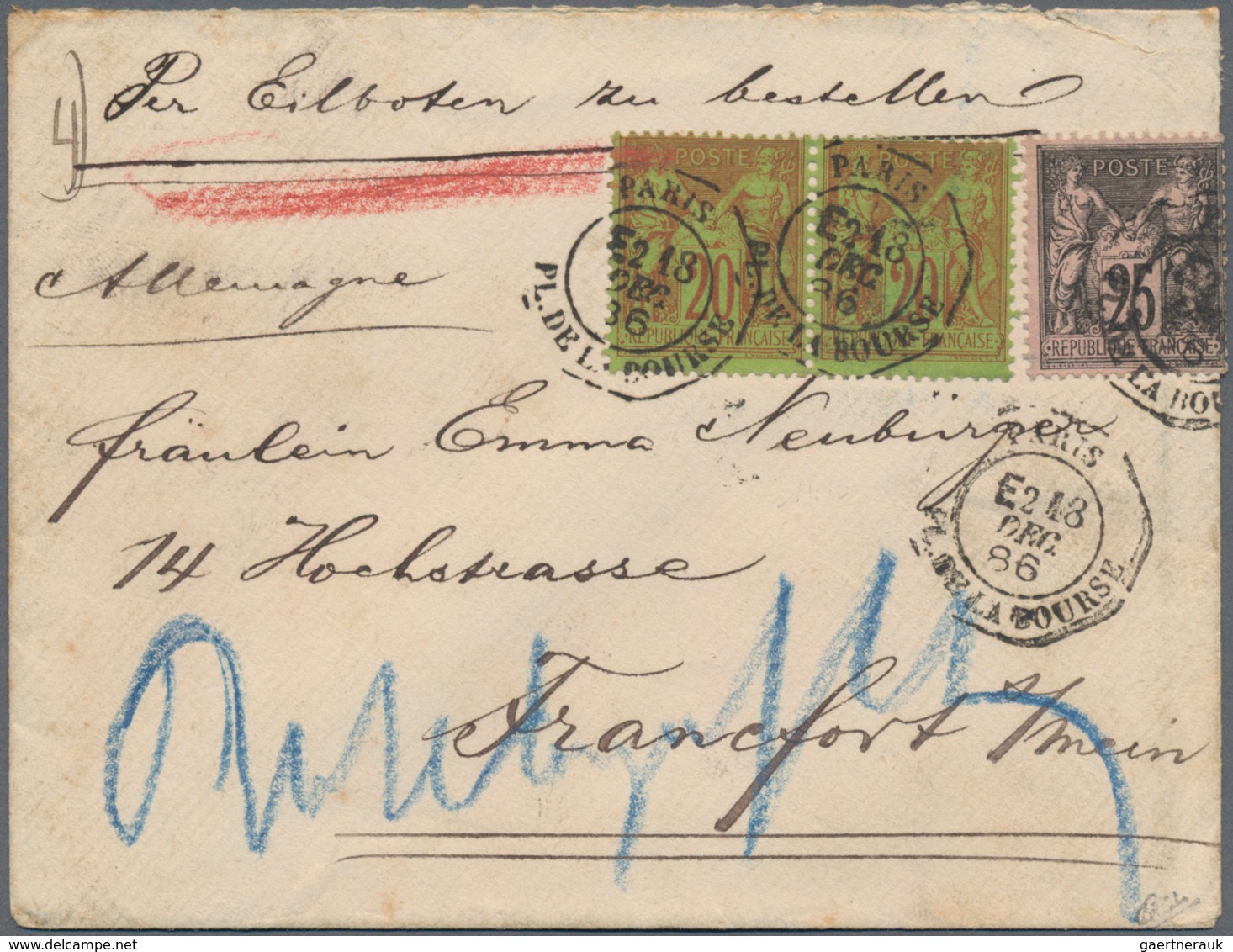 Frankreich: 1886, Sage 20c. Red On Green Horizontal Pair And 25c. Black On Rose (attached Slightly O - Other & Unclassified