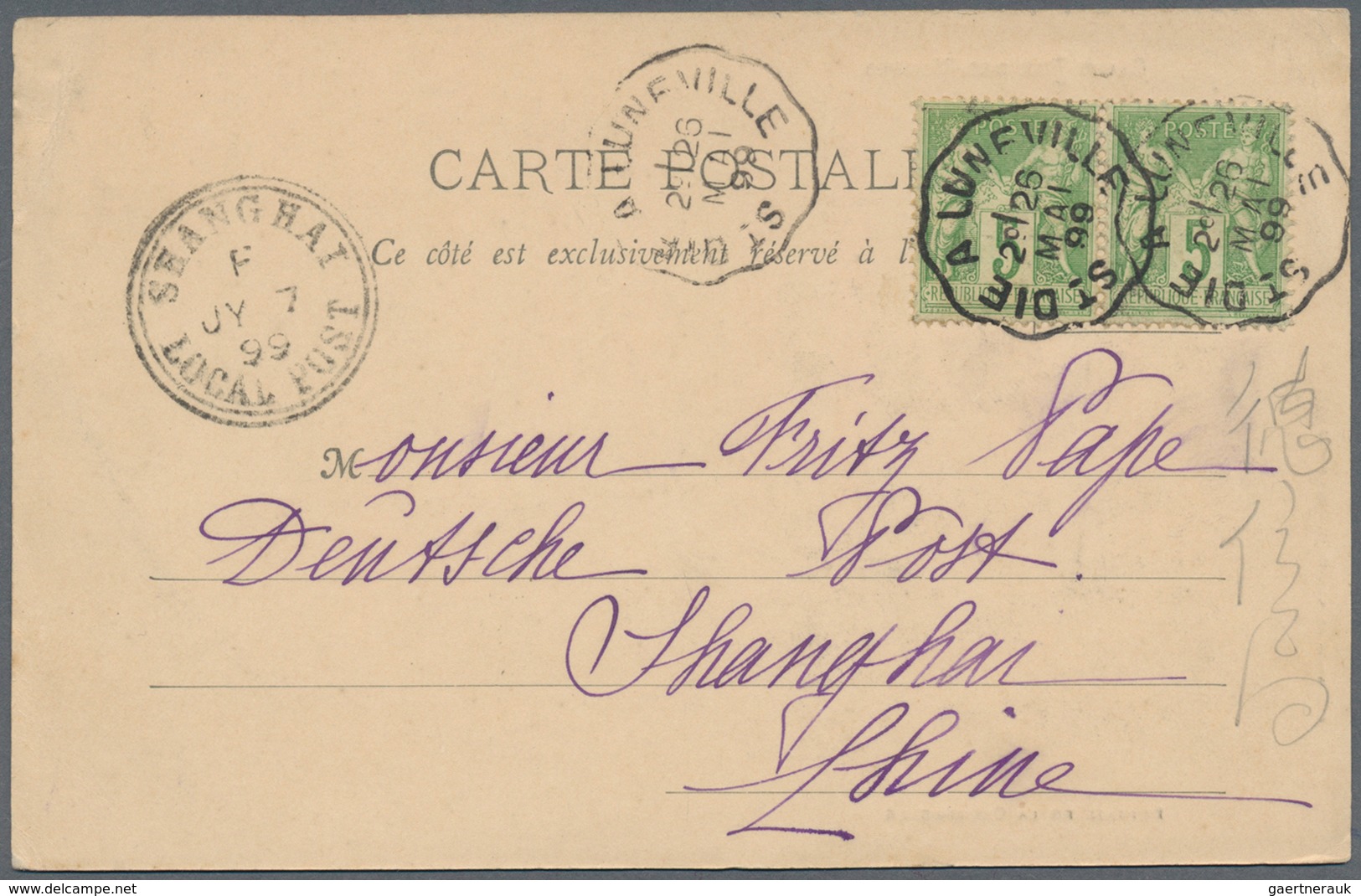 Frankreich: 1899, Ppc With Hor. Pait 5 C. Type Sage Showing Railway Cancellation " ST. DIE A LUNEVIL - Other & Unclassified