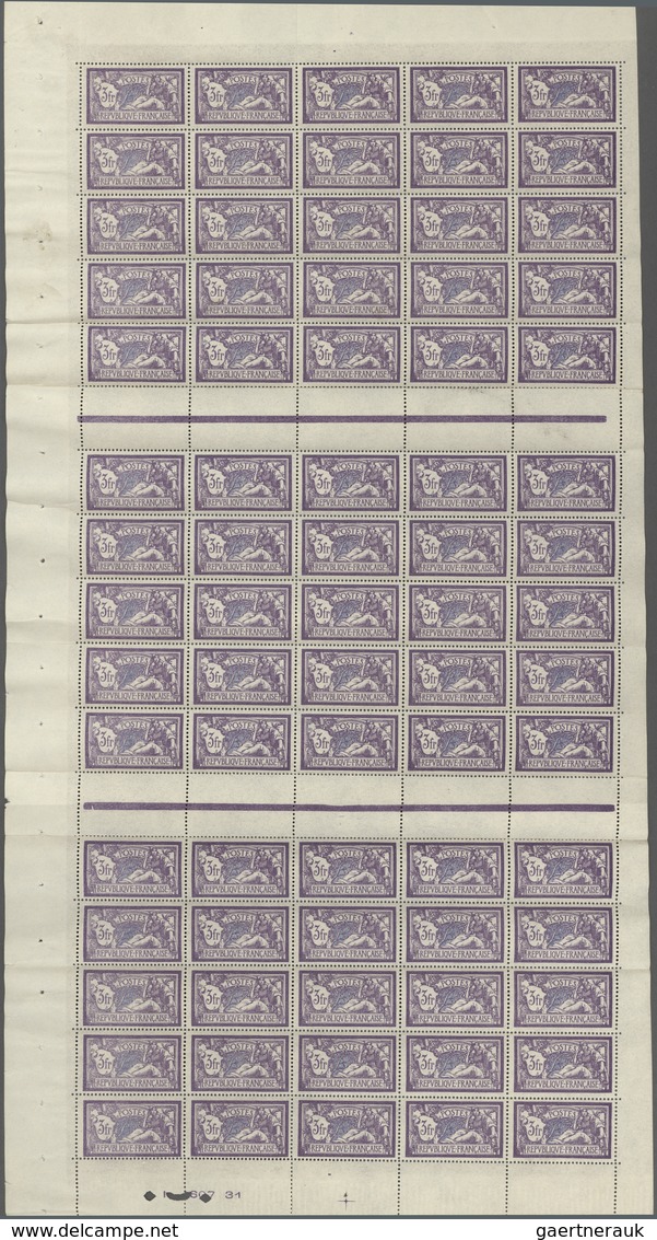 Frankreich: 1925, Merson 3fr. Violet/blue, Complete Gutter Sheet Of 75 Stamps Comprising Three Panes - Other & Unclassified